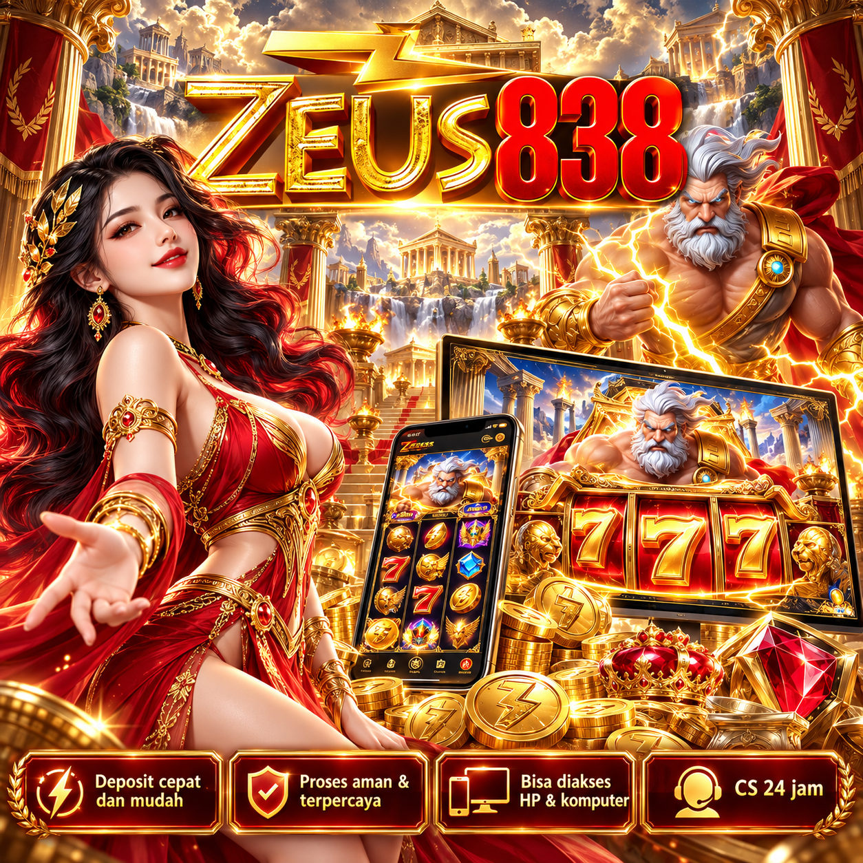 Ilustrasi tema mitologi dan hiburan digital ZEUS838